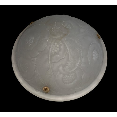 296 - French (c.1920’s) Art Deco frosted glass hanging moulded glass ceiling shade, bowl form, in the mann... 