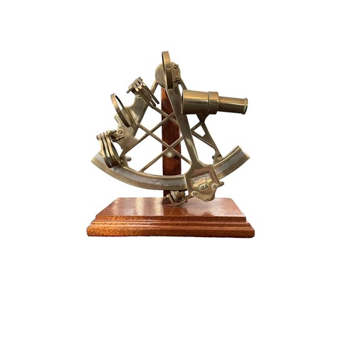 86 - Scientific Instruments 20th Century brass range with sextant (19cm tall) mounted on wooden plinth, s... 