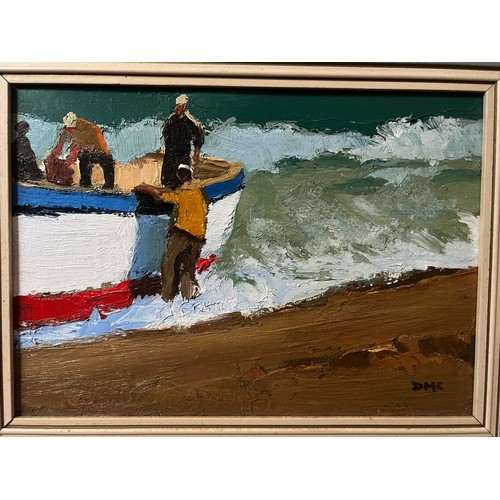 235 - Donald McIntyre (British, 1923-2009) ‘Holding the Boat No2’ acrylic on board, signed with monogram ‘... 