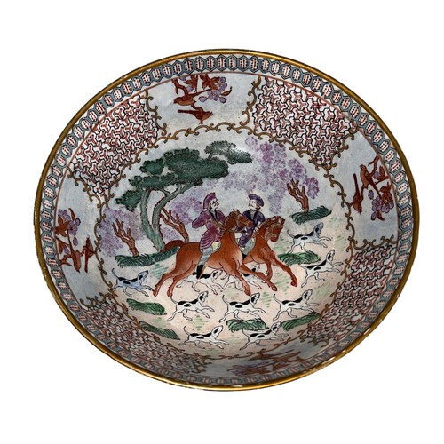 299A - A large Chinese Qing Dynasty famille rose export hand-painted porcelain punch bowl, plain circular f... 