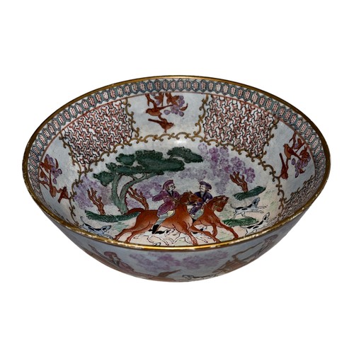 299A - A large Chinese Qing Dynasty famille rose export hand-painted porcelain punch bowl, plain circular f... 