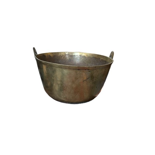 286A - Four brass/copper pans, various sizes, one with long handle.