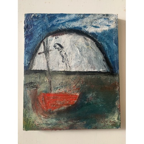 309 - Iwan Bala (Welsh, 1967), oil on canvas, man watching a red boat from the shore. Unsigned. Provenance... 