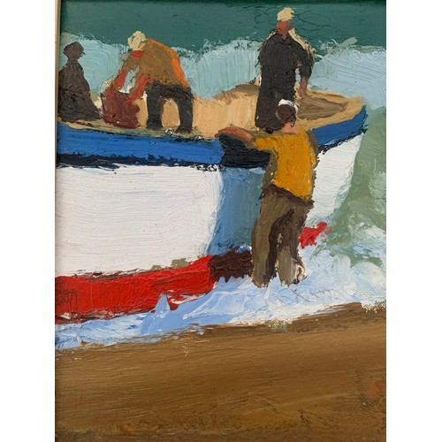 235 - Donald McIntyre (British, 1923-2009) ‘Holding the Boat No2’ acrylic on board, signed with monogram ‘... 