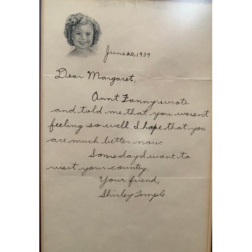 256 - Shirley Temple (1928-2014) – Framed display of four pieces to include; a signed letter dated June 10... 