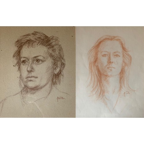 326A - John Blizzard (British) – Pair of framed chalk on paper portraits by local artist John Blizzard, Str... 