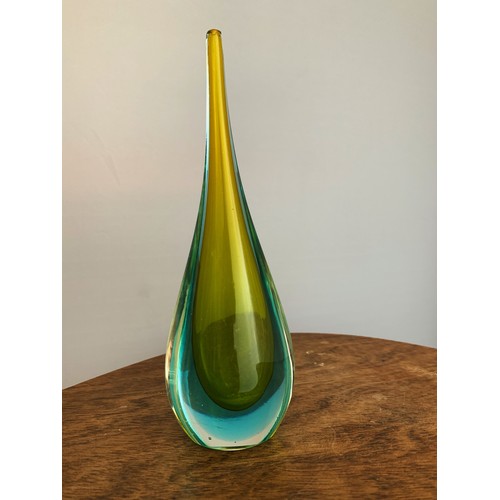 34 - Murano Glass, a Murano Sommerso, teardrop studio glass vase in yellow and blue tones. Height 20cm.