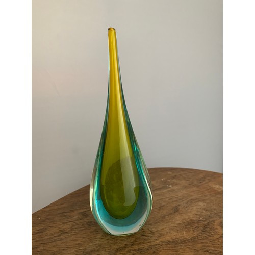 34 - Murano Glass, a Murano Sommerso, teardrop studio glass vase in yellow and blue tones. Height 20cm.