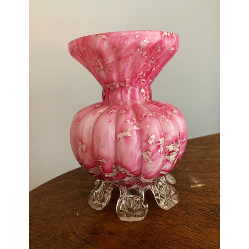 412 - Stevens & Williams, late 19th Century Steven & Williams pink glass vase of spherical form stood on s... 