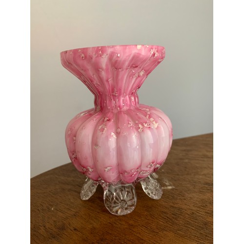 412 - Stevens & Williams, late 19th Century Steven & Williams pink glass vase of spherical form stood on s... 