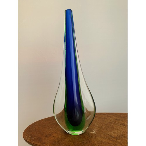 32 - Murano Glass, a Murano Sommerso long teardrop studio glass vase in blue and green tones, with Murano... 