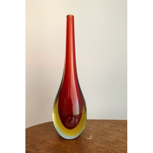 33 - Murano Glass, a large Murano Sommerso, teardrop studio glass vase in red and orange tones. Small nic... 