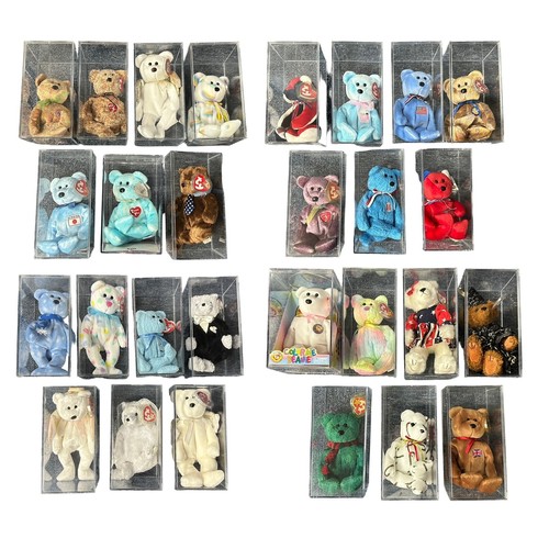 468 - TY Beanie Babies. Qty 28 teddy bears, excellent in excellent clear plastic presentation cases, with ... 