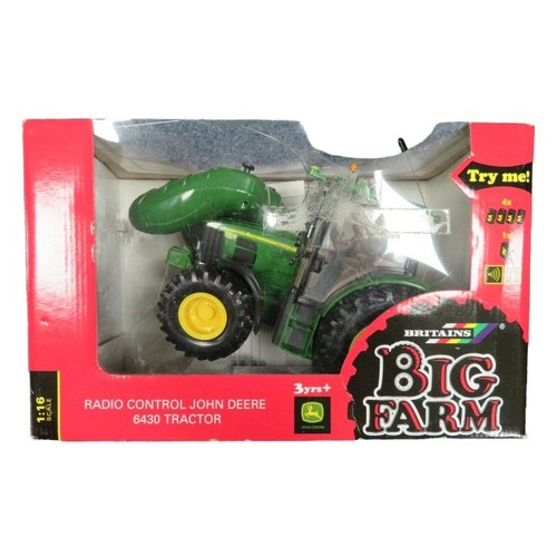 483 - Modern toys Britains 1/16th scale Big Farm remote control John Deere 6430 tractor No. 42518 and Squa... 