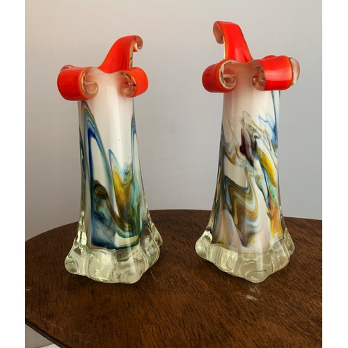 39 - Murano Glass, a pair of Murano Glass candleholders, floral style design with marbled pattern. Height... 