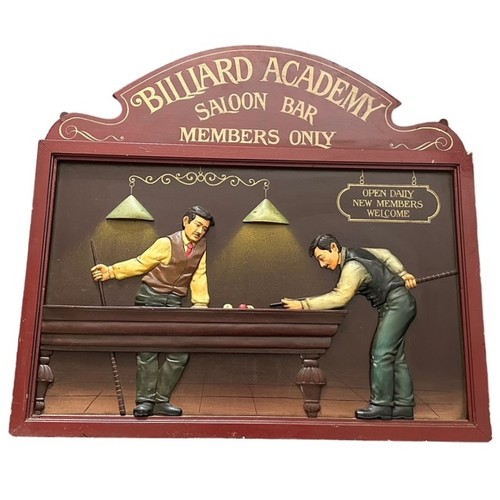 294 - A large wooden Country Corner Billiard Academy Saloon Bar Members Only billiards board, with three-d... 