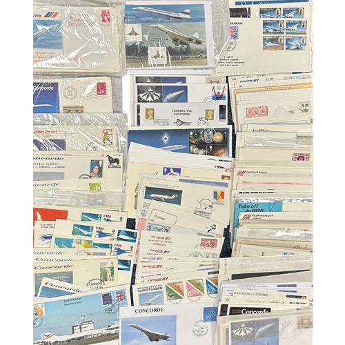 68 - Concorde themed covers and inflight memorabilia, Qty approx. 250 covers + 6 pilot signed including M... 