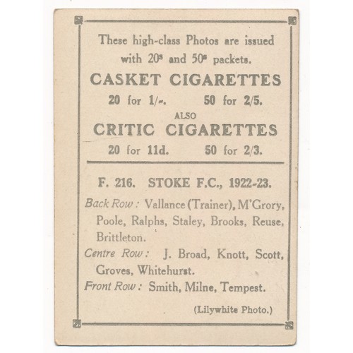 204 - Pattreiouex 1922 Football Teams - two cards, Port Vale No.F234 & Stoke No.F216, in very good to exce... 