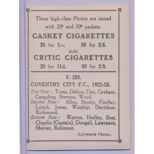 206 - Pattreiouex 1922 Football Teams - Coventry City No.F233, in very good condition apart from very smal... 