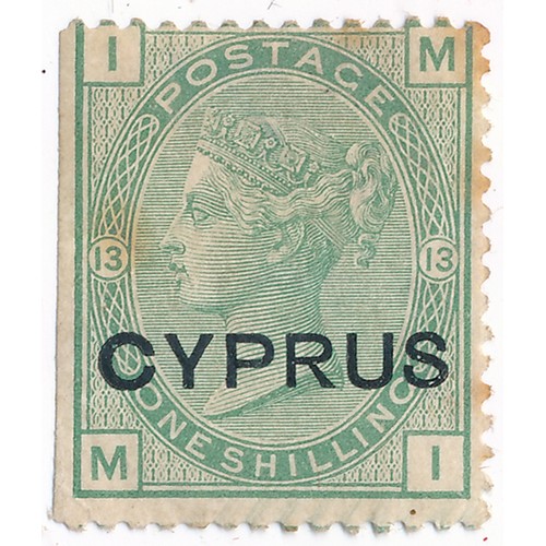 38 - Cyprus - 1880 1/ green Plate 13 overprint Mint, (SG 6) Cat. £850. Tone spots.