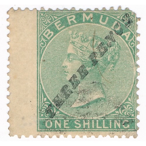 30 - Bermuda – 1874 3d on 1s green U, wide perf on left side (SG 13), Cat. £850.