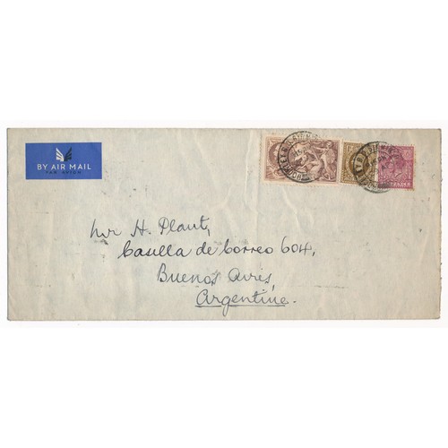 104 - Great Britain 1938 Air Mail cover to Buenos Aires, Argentina. With cancelled 1934 Re-engraved 2d6d U... 