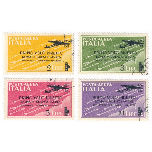 52 - Italy – 1934 Air Rome-Buenos Aires Flight ovpt set of four, used. (SG 391-394), Cat. £700.