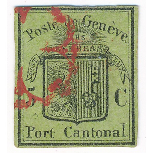 64 - Switzerland – Cantonal Administration Geneva 1846 Large Eagle 5c on Yellow Green with red rosette ca... 