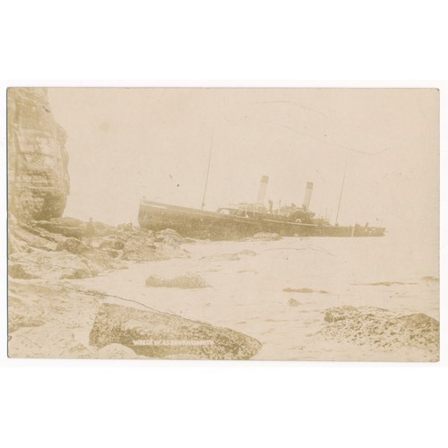 187 - Portland, S.S. Bournemouth Shipwreck black and white early postcard, ‘Wreck of SS Bournemouth’. The ... 