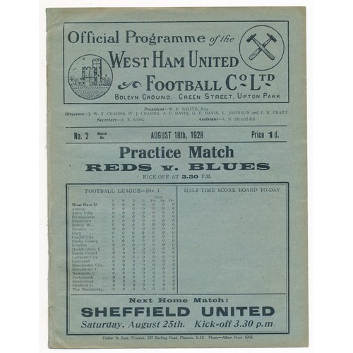 168 - West Ham United Practice Match – 1928 four page West Ham United practice match programme, REDS v. BL... 