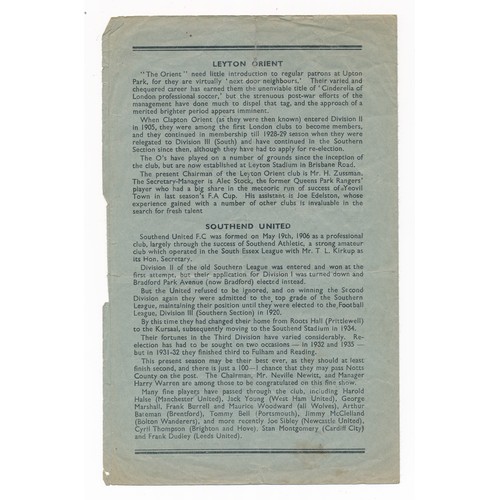 173 - At West Ham – Leyton Orient versus Southend United, four page match programme for The Essex County F... 