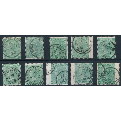 90 - Great Britain – 1867-1880 1/ Green Plate. 6 (x10), (SG 117) All with full or part C.D.S. postmarks.