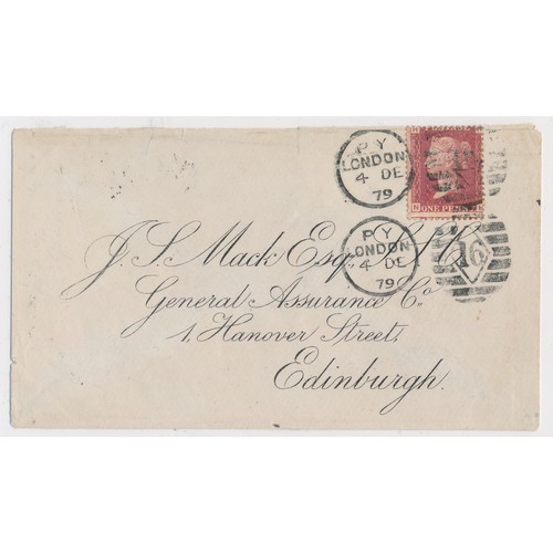 93 - Great Britain – 1879 1d Red Plate 225 used on cover with London postmark 4th December 1879 to Edinbu... 