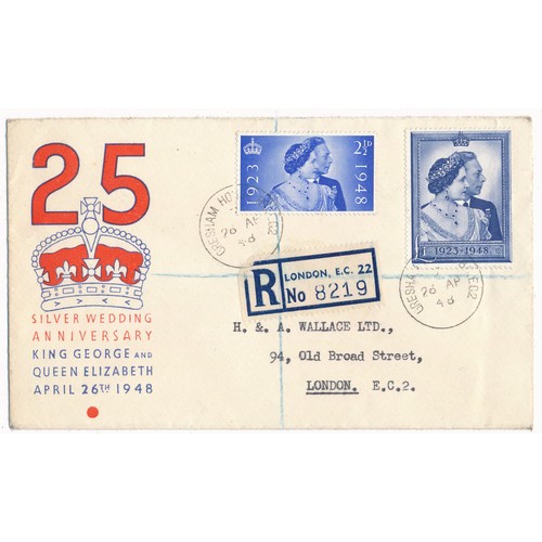 107 - Great Britain – 1948 Royal Silver Wedding set U on Illustrated FDC  with London CDS. Neatly slit ope... 