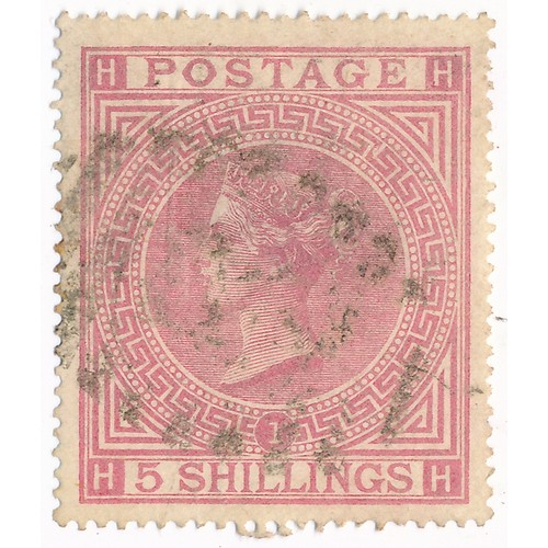 94 - Great Briain – 1867-83 5/ Rose Plate 1 wmk Maltese Cross, Used. (SG 126), Cat. £675. In Harrington &... 