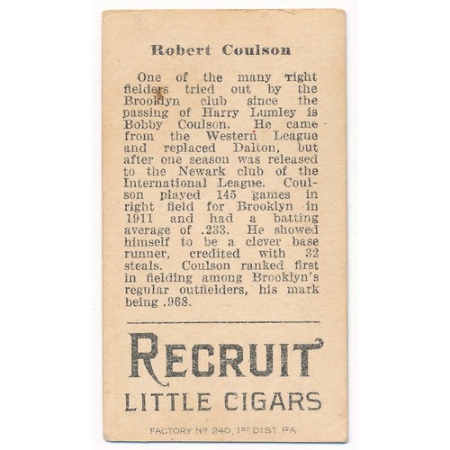 224 - American Tobacco Company Baseball Series T207, brown background, Recruit Little Cigars back - Coulso... 