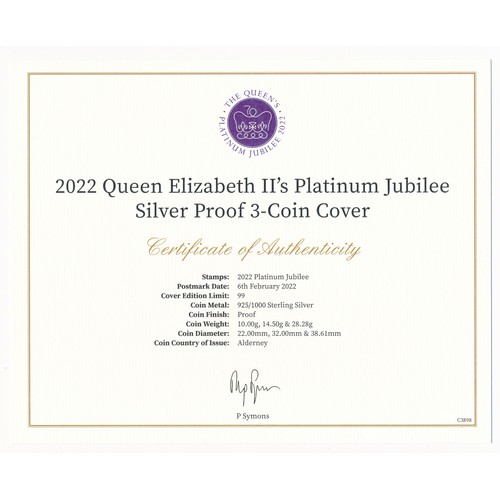 135 - Great Britain – 2022 Queen Elizabeth II’s Platinum Jubilee Silver Proof 3-Coin Cover (6th Feb 2022).... 