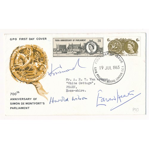 140 - Great Britain 1965 Parliament First Day Cover signed by former Prime Ministers Harold Wilson and Edw... 