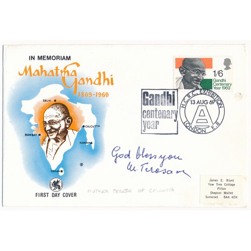 144 - 1969 In Memoriam Gandhi 1869-1969 First Day Cover signed by Mother Theresa of Calcutta (1910-1997). ... 