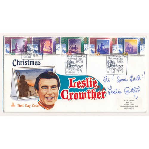 160 - 1988 Christmas First Day Cover signed by Leslie Crowther (1933-1996), English Comedian & Actor. Illu... 