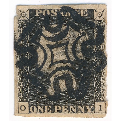 85 - Great Britain - 1840 1d Black Used, OI, almost four margins with two clear good margins (one clipped... 