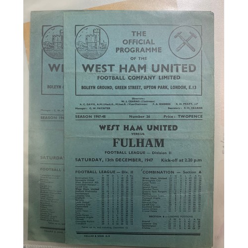 170 - West Ham United – 1944-1958 collection of various West Ham United mostly all Home fixtures, mixed co... 