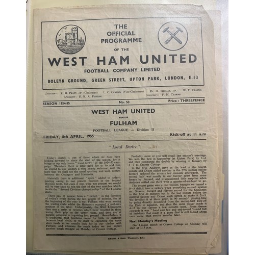 170 - West Ham United – 1944-1958 collection of various West Ham United mostly all Home fixtures, mixed co... 