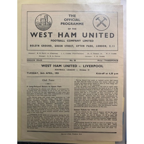 170 - West Ham United – 1944-1958 collection of various West Ham United mostly all Home fixtures, mixed co... 