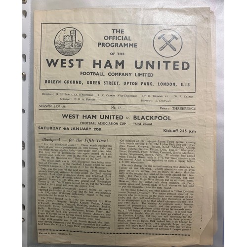 170 - West Ham United – 1944-1958 collection of various West Ham United mostly all Home fixtures, mixed co... 