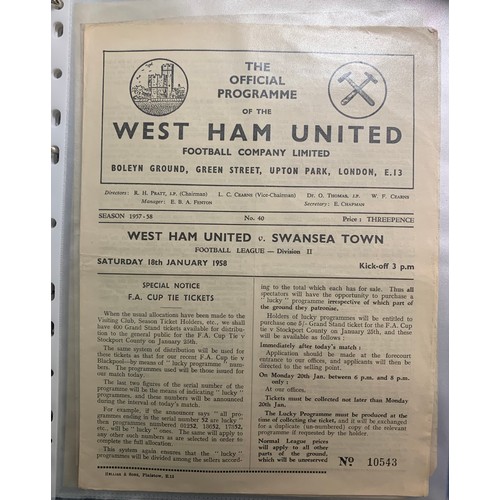 170 - West Ham United – 1944-1958 collection of various West Ham United mostly all Home fixtures, mixed co... 