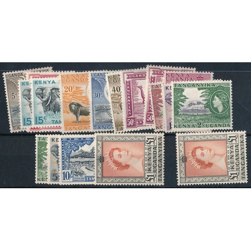 53 - Kenya, Uganda & Tanganyika – 1954-59 set to £1 with £1 (x2) Mint. (SG 167-180) Cat. £195.