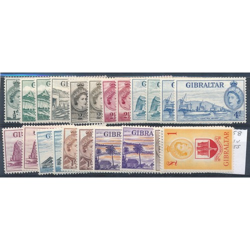 47 - Gibraltar – 1953-59 set to £1 (with shades, 2/ x2) Mint. (SG 145-158), Cat. £200.