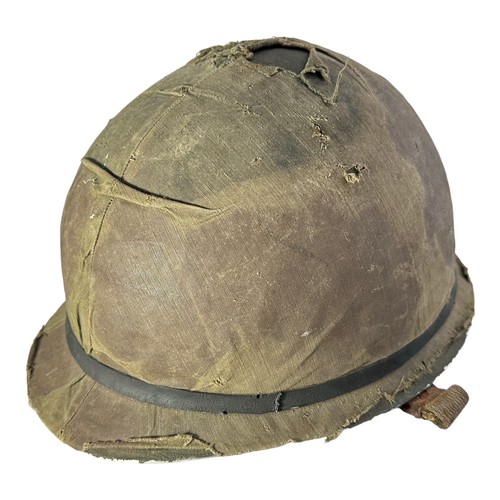 123 - Falklands War Argentine Battle Damaged Steel Combat Helmet, Argentine M1 pattern steel combat helmet... 