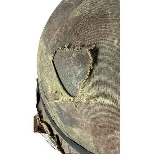 123 - Falklands War Argentine Battle Damaged Steel Combat Helmet, Argentine M1 pattern steel combat helmet... 